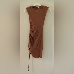 Lush Brown Beige Sleeveless Ruched Dress